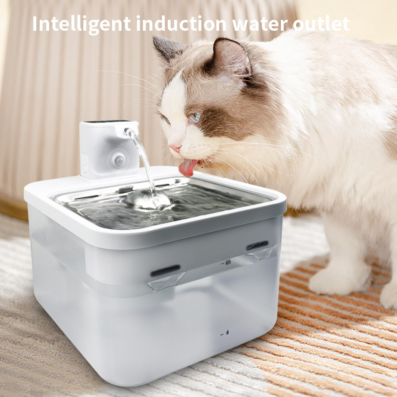 Smart Rechargeable Wireless Pet Water Fountain with Stainless Steel Tray
